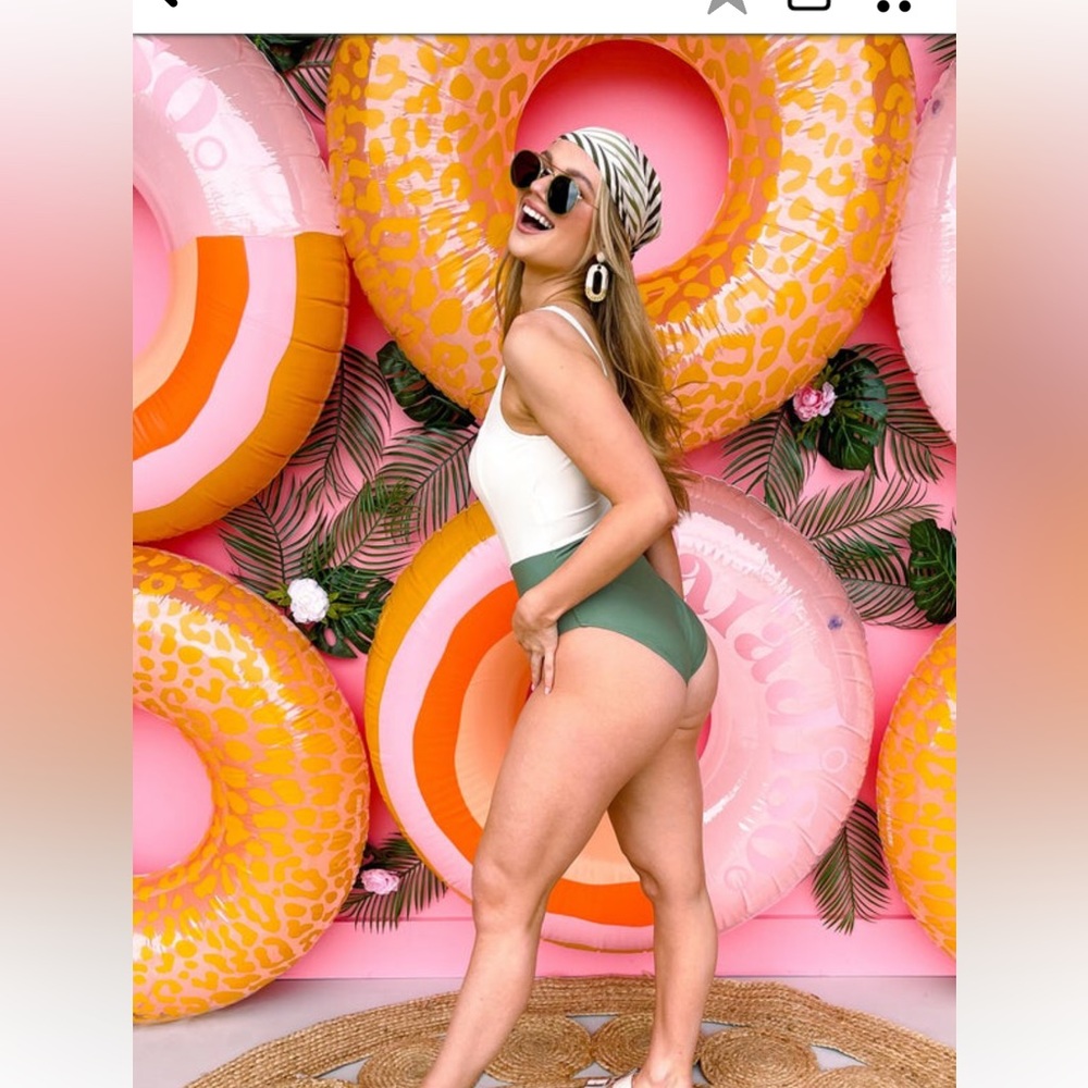 Colorblock Swimsuit olive and ivory